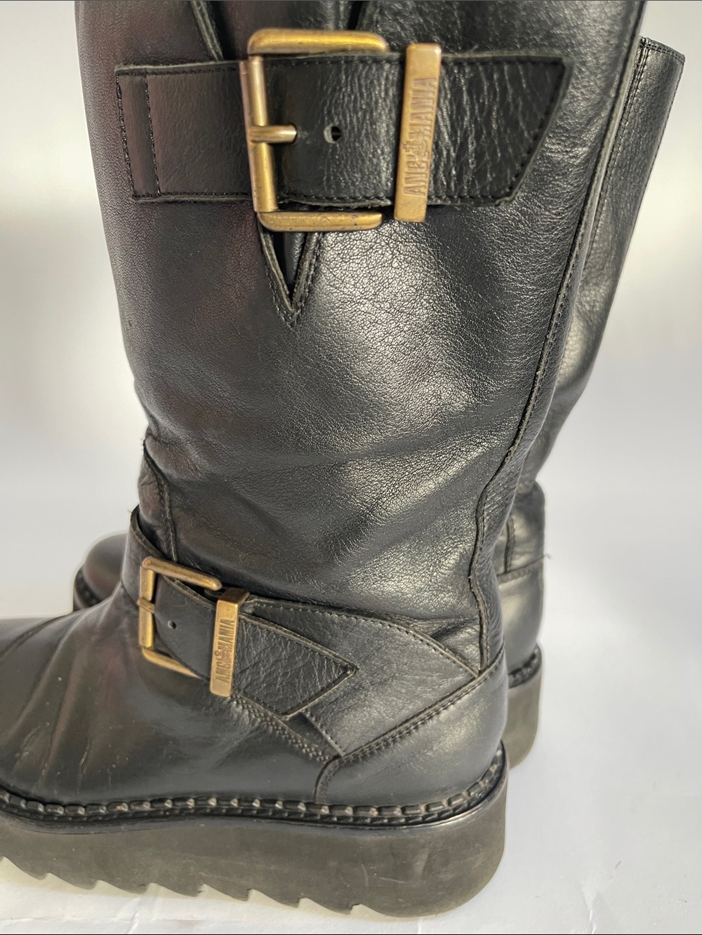 Vivienne Westwood Anglomania Black Leather Double Buckle Biker Boots AW16 US 7 - Picture 4 of 15